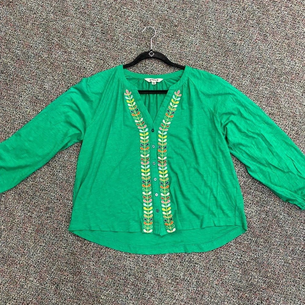 Boden Embroidered Detail Top Size US 12 Green - Picture 8 of 10